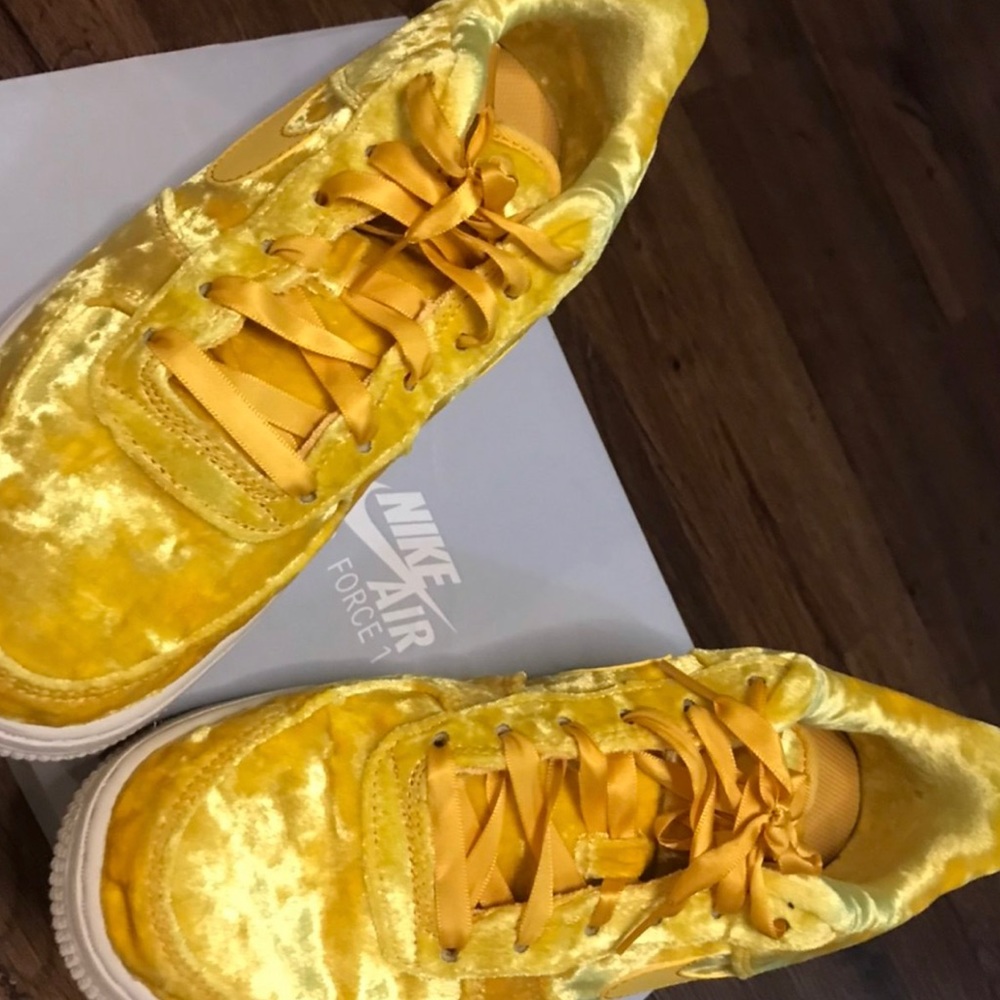 golden velvet air force 1’s